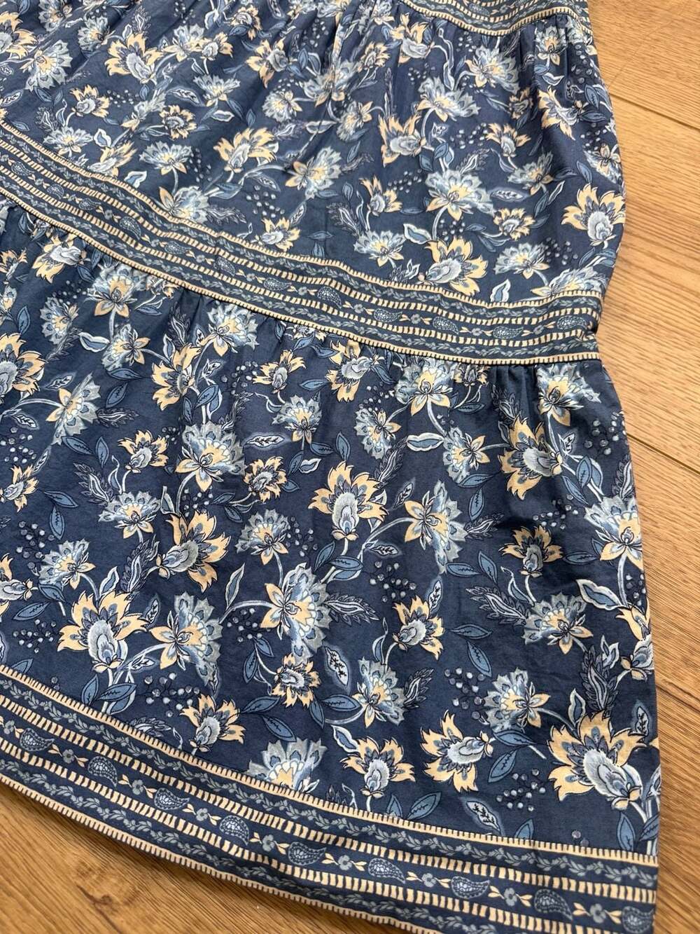 LOFT Petites Blue Floral Tiered Dress V Neck Long Sleeve Size XLP Boho - Picture 13 of 13